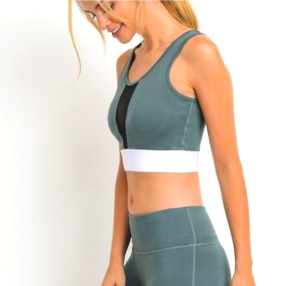 SET OF TWO WORK HARD PLAY HARD Sports Bras Dark Violet and Green - Picture 8 of 10